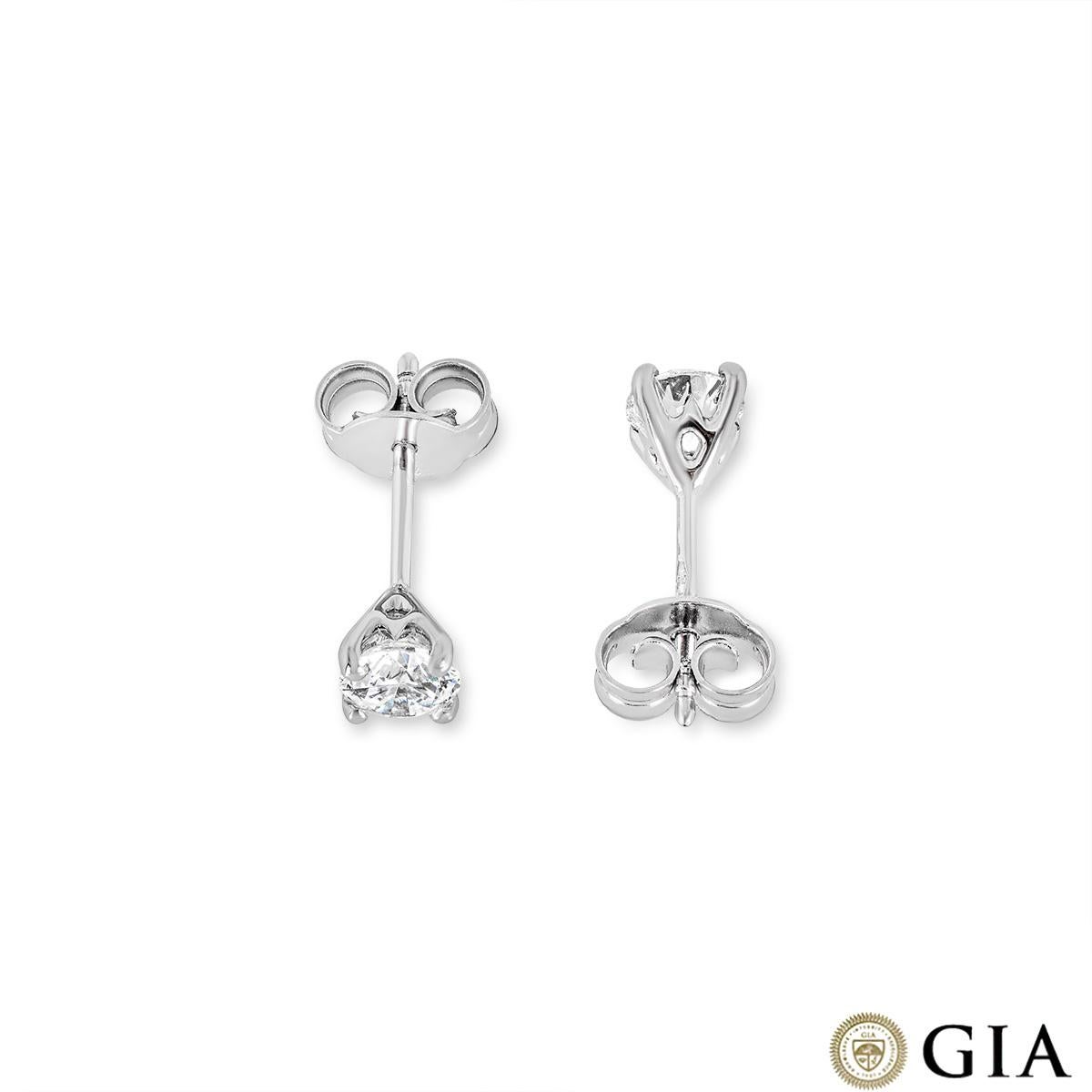 Round Cut GIA Certified White Gold Round Brilliant Cut Diamond Earrings 0.80 Carat TDW For Sale