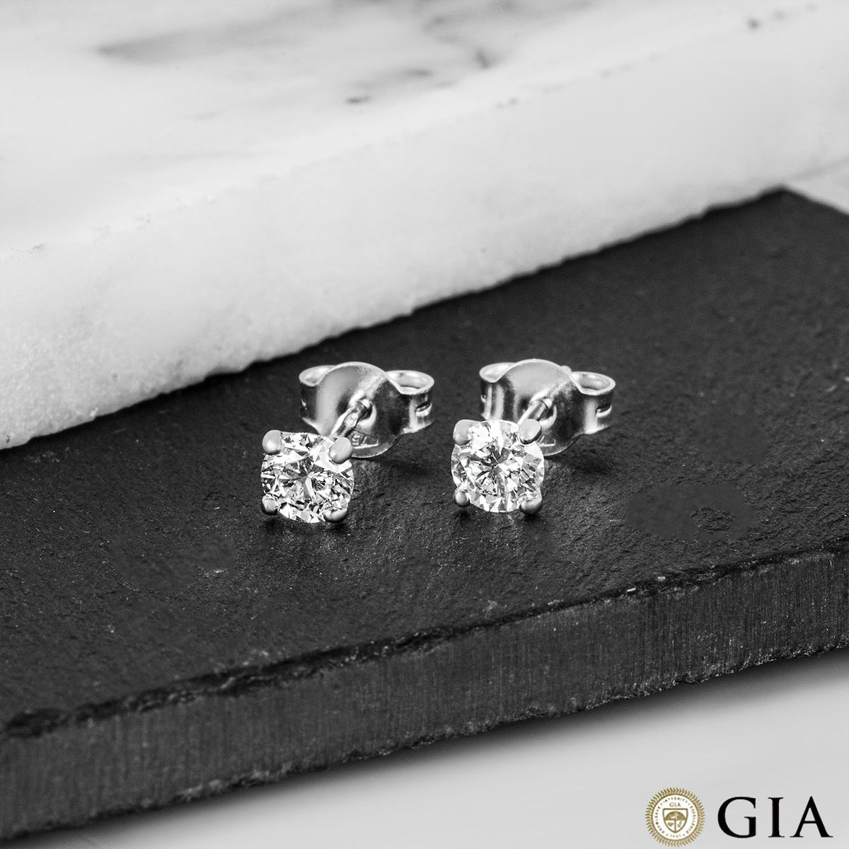 GIA Certified White Gold Round Brilliant Cut Diamond Earrings 0.80 Carat TDW For Sale 3