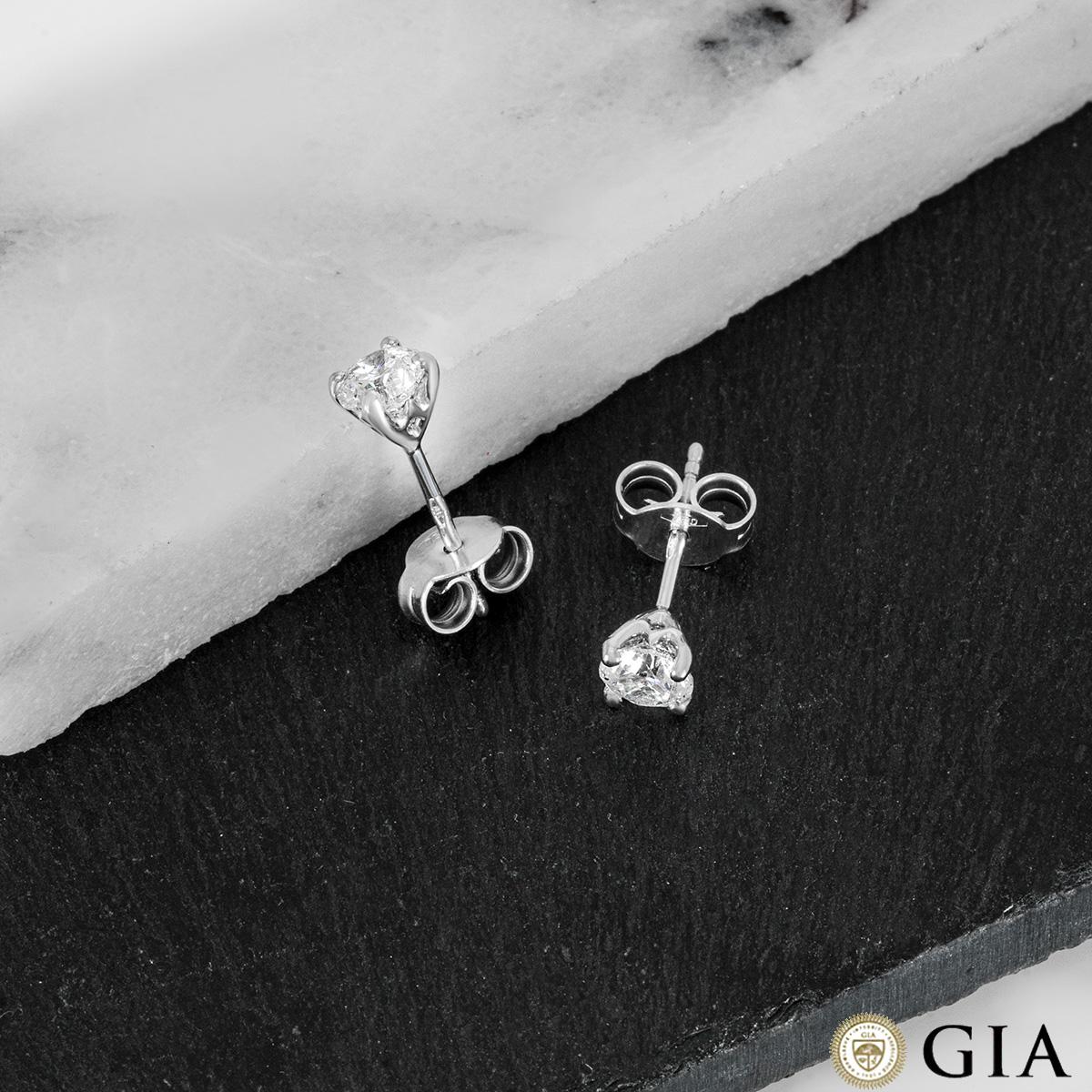 GIA Certified White Gold Round Brilliant Cut Diamond Earrings 0.80 Carat TDW For Sale 4