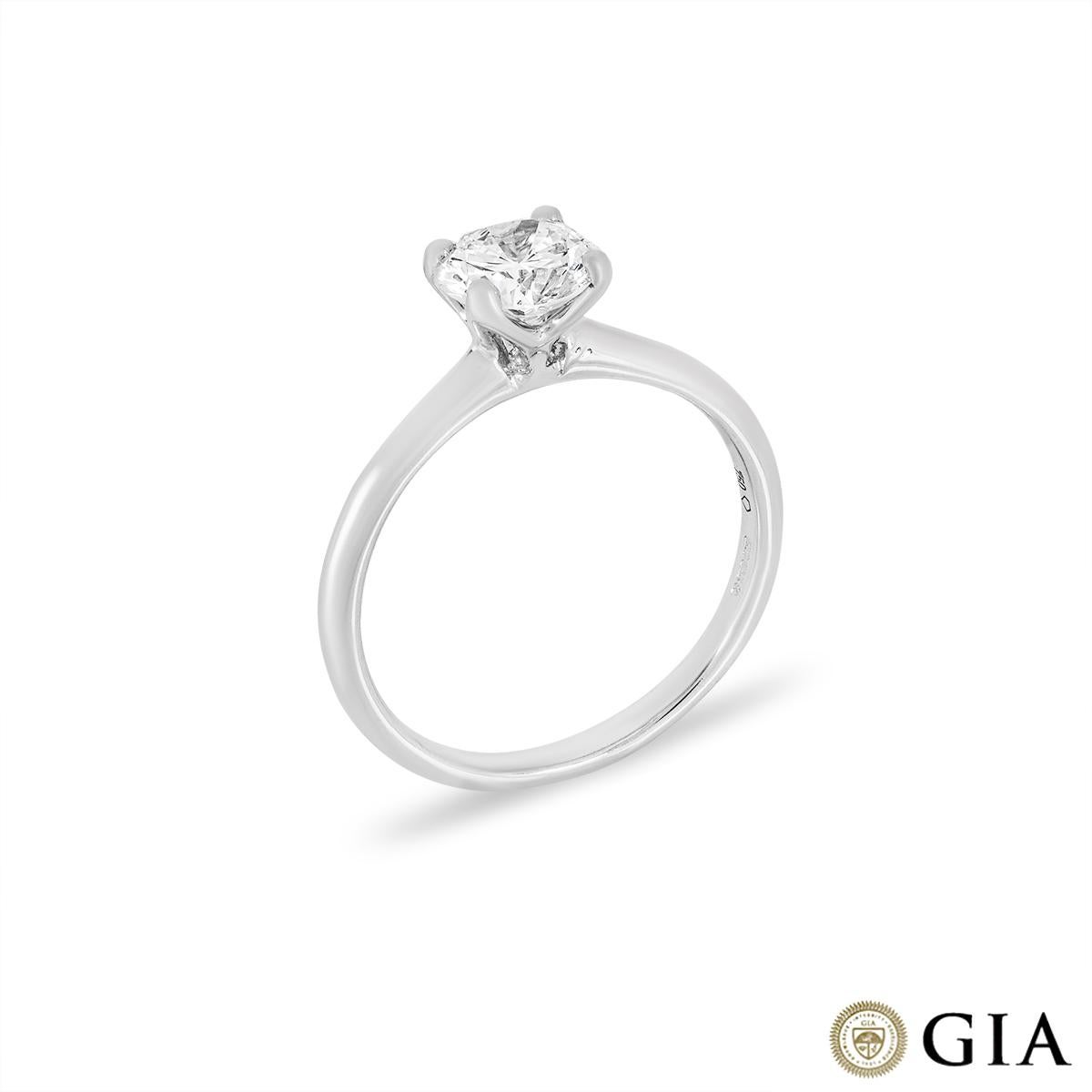 A lovely 18k white gold diamond engagement ring. The solitaire features a round brilliant cut diamond set in a four prong mount with a weight of 1.10ct, G colour and SI1 clarity. The diamond is showcased on a 2.17mm wide knife edge band with a gross