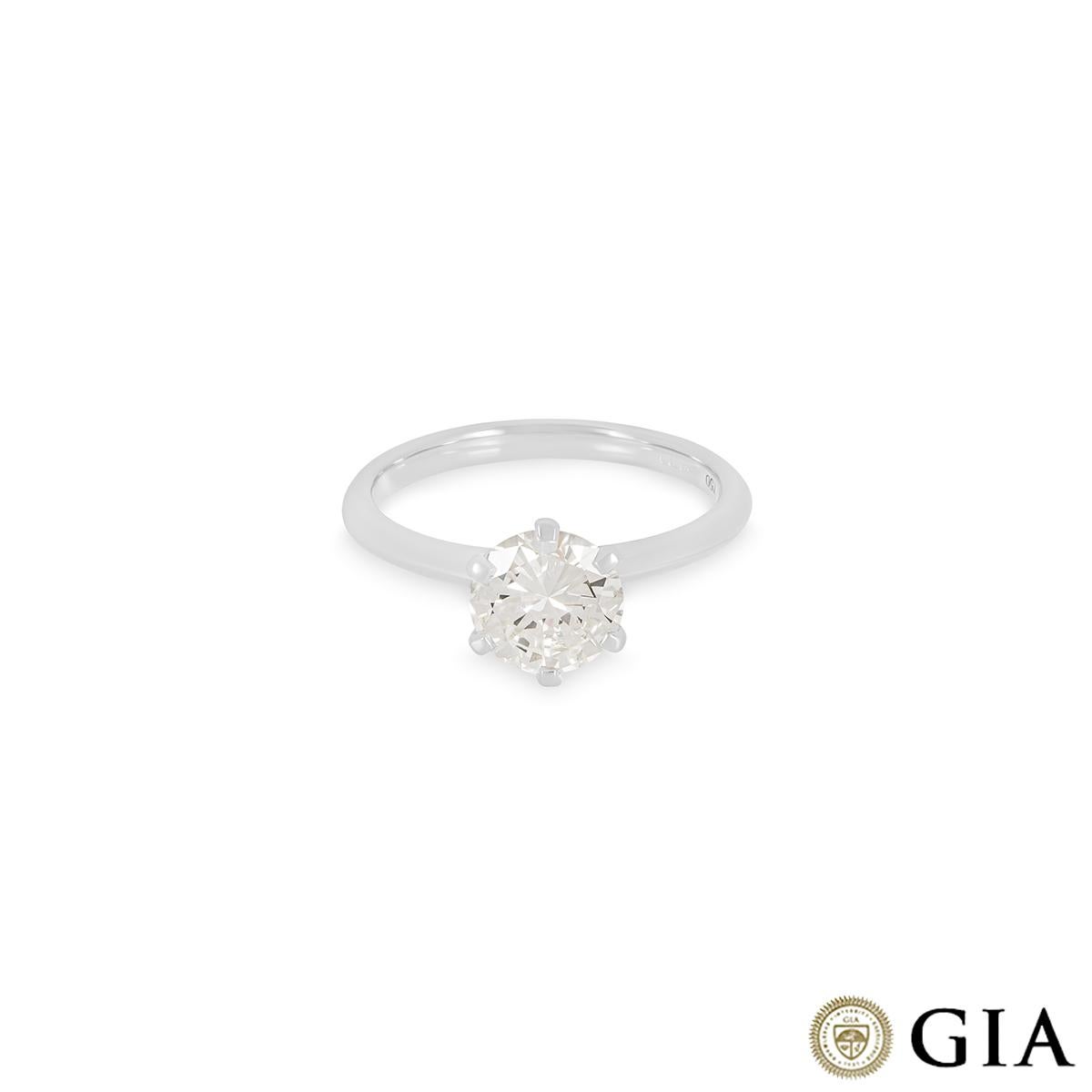 Round Cut GIA Certified White Gold Round Brilliant Cut Diamond Ring 1.30ct M/VVS2 For Sale