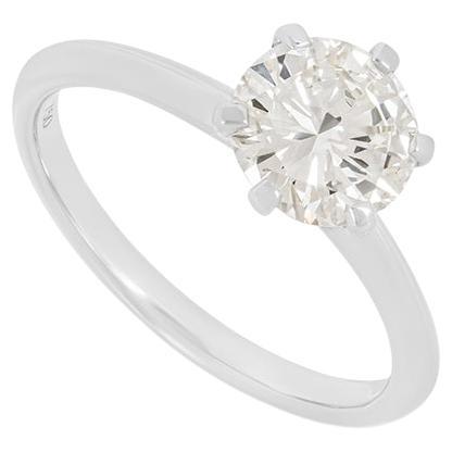 GIA Certified White Gold Round Brilliant Cut Diamond Ring 1.30ct M/VVS2 For Sale