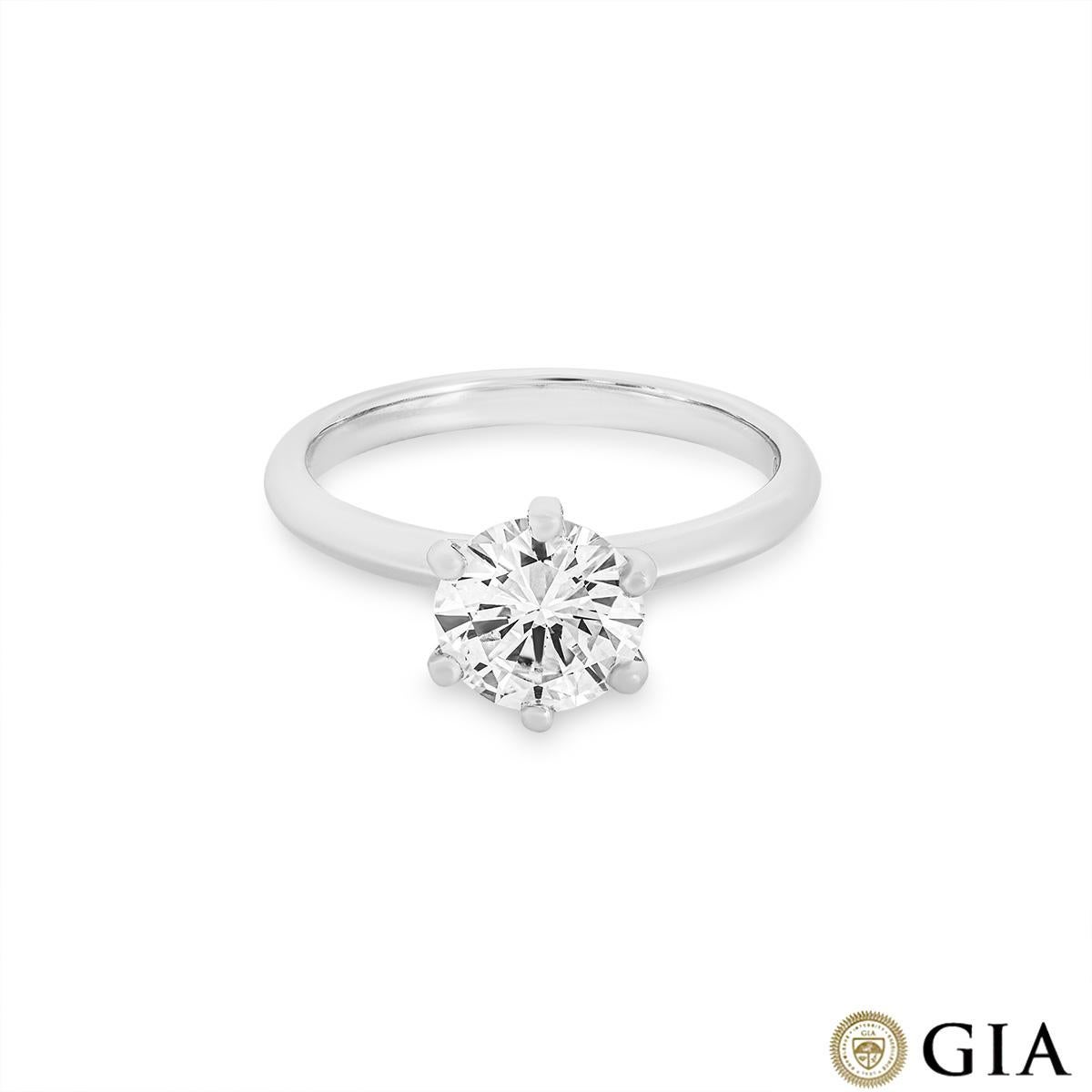Round Cut GIA Certified White Gold Round Brilliant Cut Diamond Ring 1.34ct I/VS1 For Sale