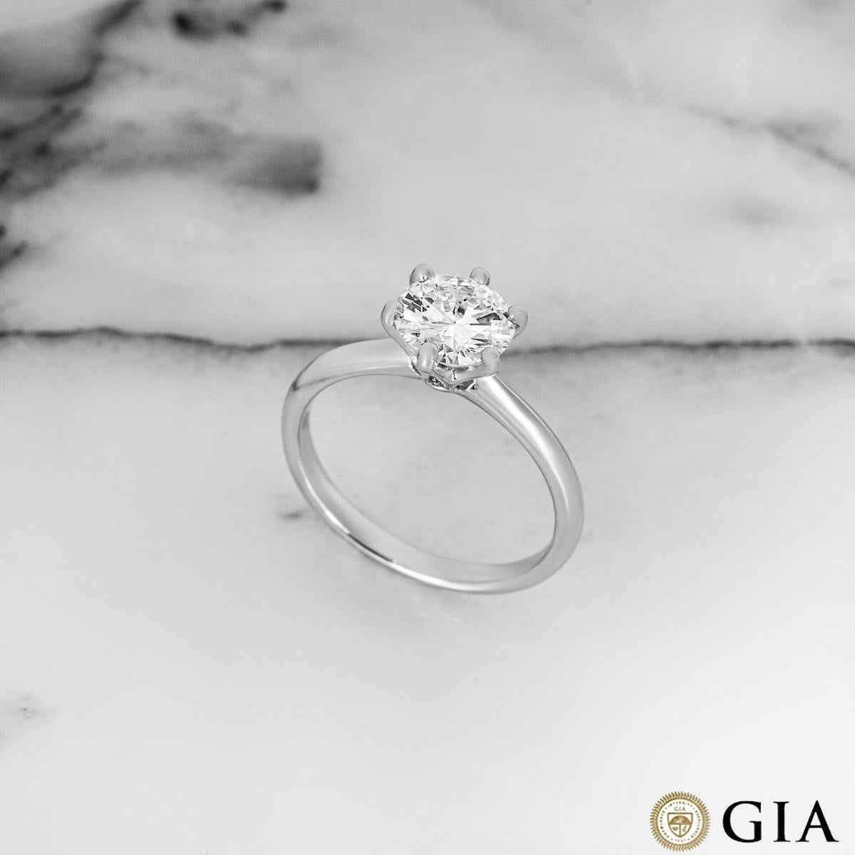 GIA Certified White Gold Round Brilliant Cut Diamond Ring 1.34ct I/VS1 For Sale 1