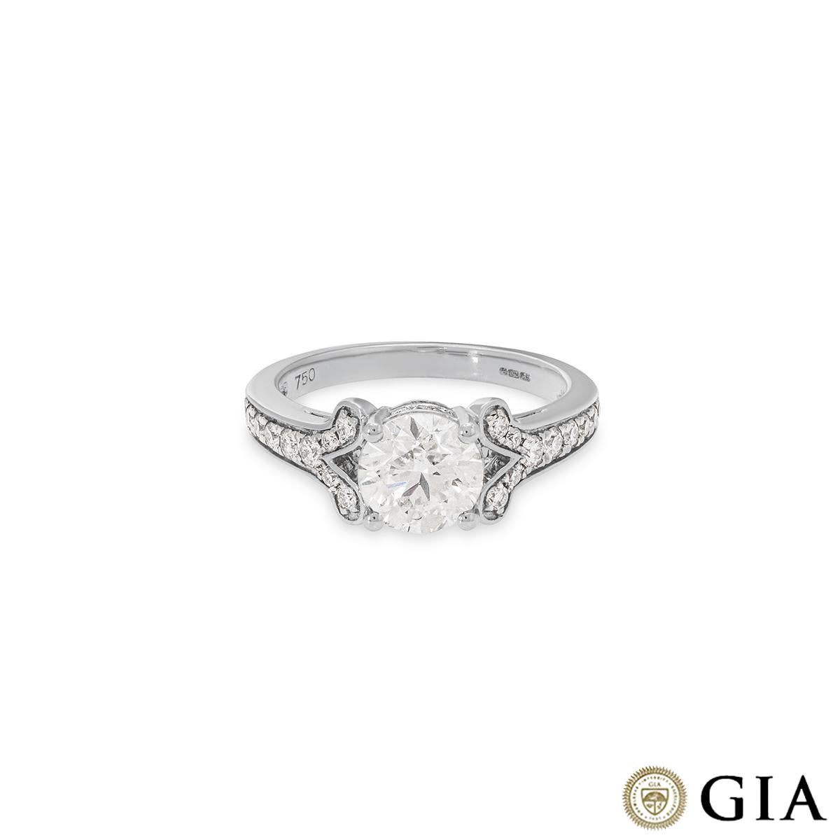 GIA-zertifizierter Weißgold-Diamantring mit rundem Brillantschliff 1,50 Karat F/SI1 (Rundschliff) im Angebot