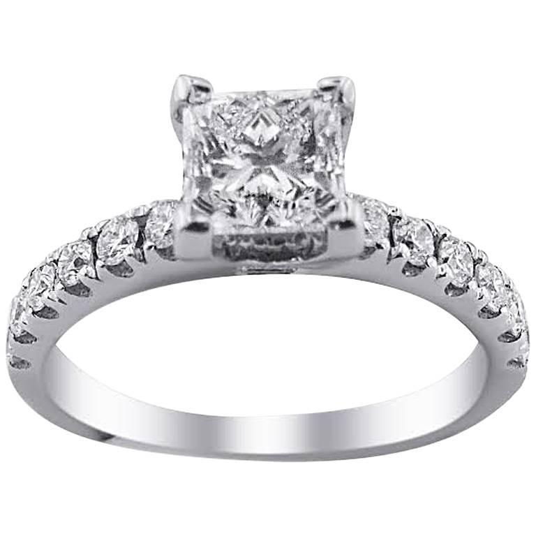 Princess Cut GIA Certified White Gold Solitaire Engagement Ring For Sale
