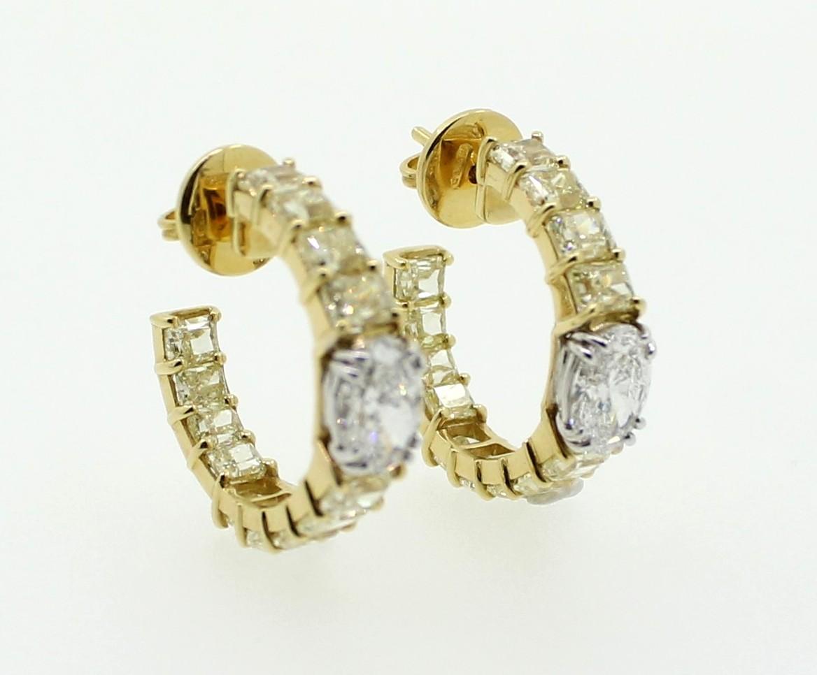 GIA Certified White Oval Diamond and Fancy Yellow Radiant Diamond Hoop Earrings In New Condition For Sale In Milano, IT