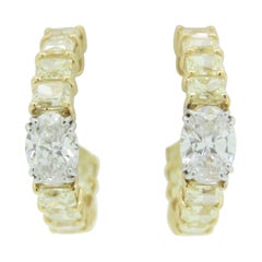 GIA Certified White Oval Diamond and Fancy Yellow Radiant Diamond Hoop Earrings