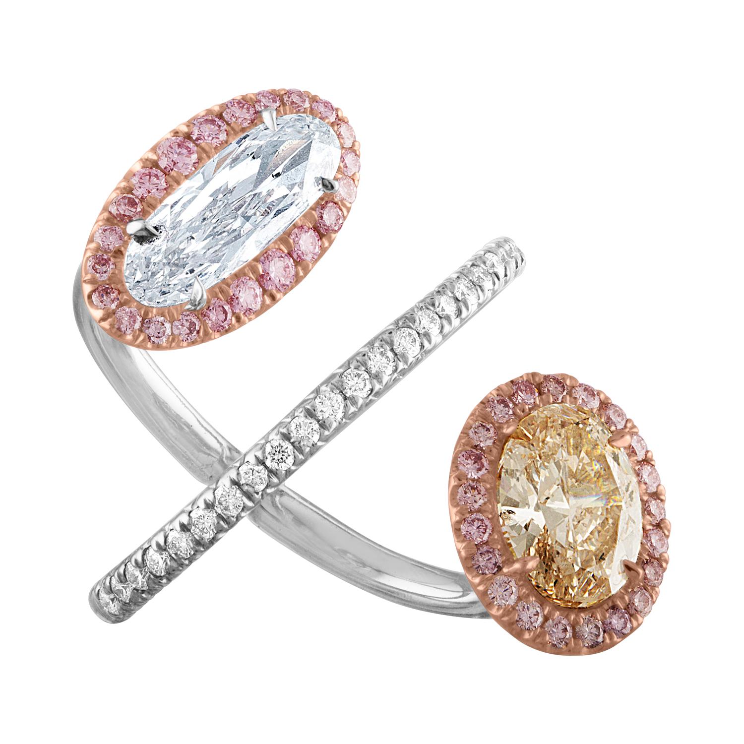 Women's GIA Certified White Oval Diamond and GIA Certified Brown-Pink Diamond Ring