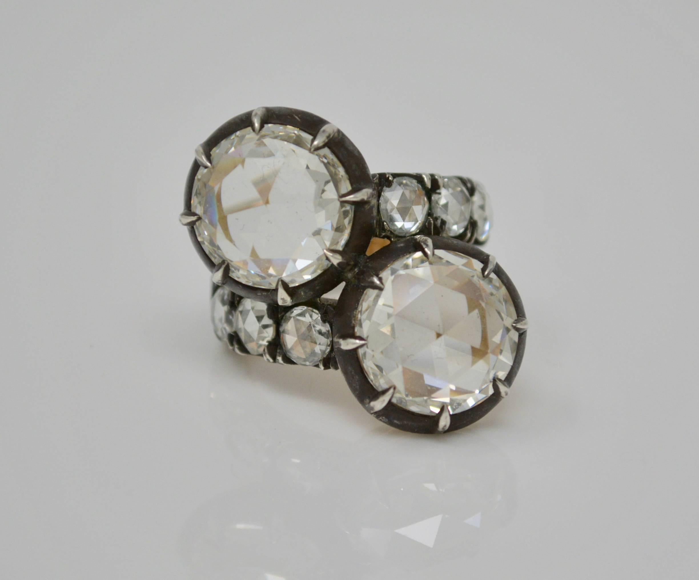 Women's or Men's GIA Certified 10.07 Carat White Rose Cut Diamond Twin Ring