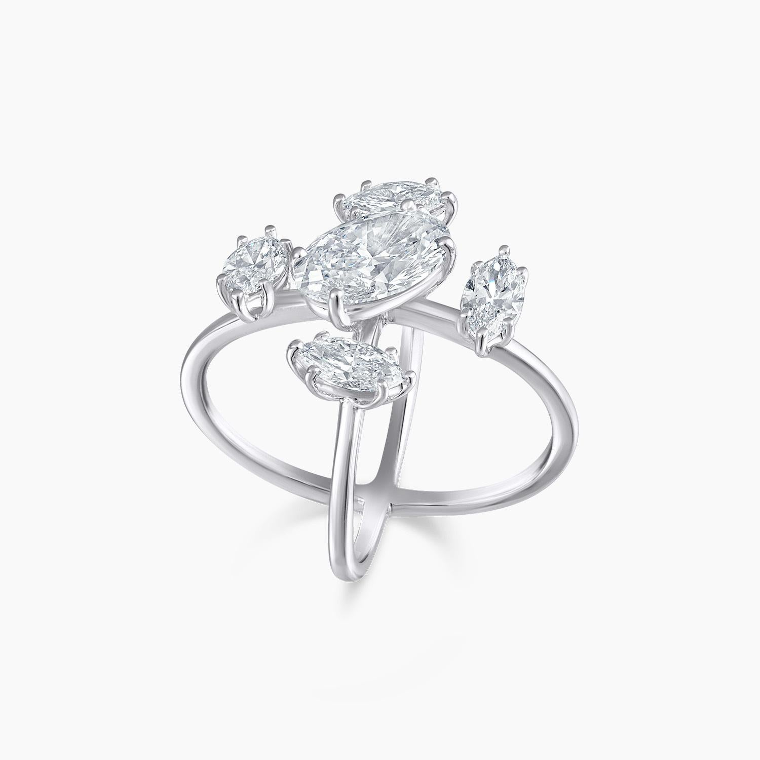 Mixed Cut GIA Certified X-Shaped Brilliant Natural Diamond Ring For Sale