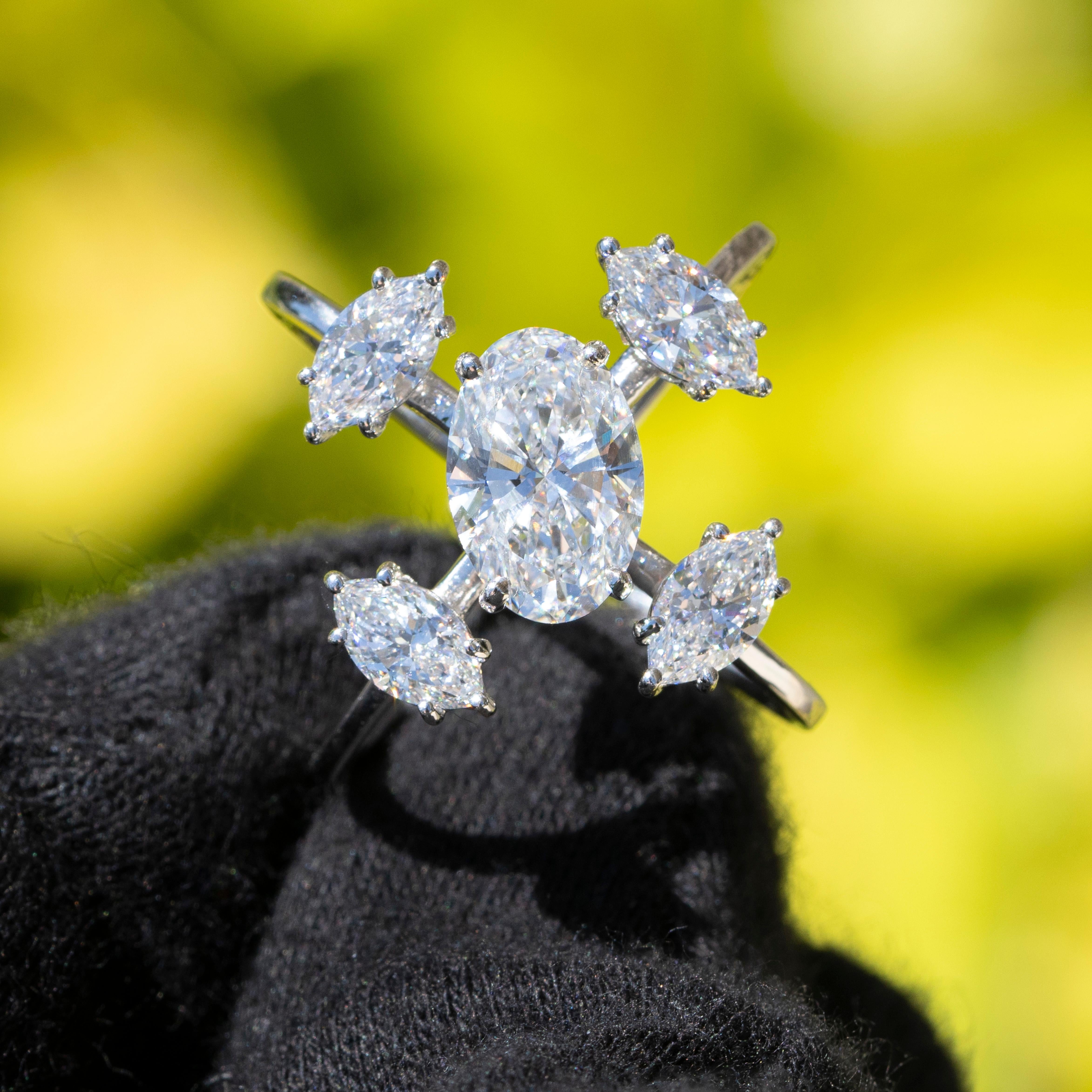 GIA Certified X-Shaped Brilliant Natural Diamond Ring For Sale 2