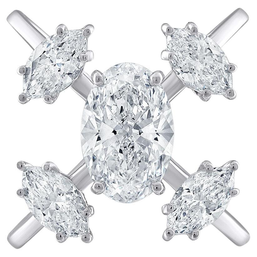 GIA Certified X-Shaped Brilliant Natural Diamond Ring