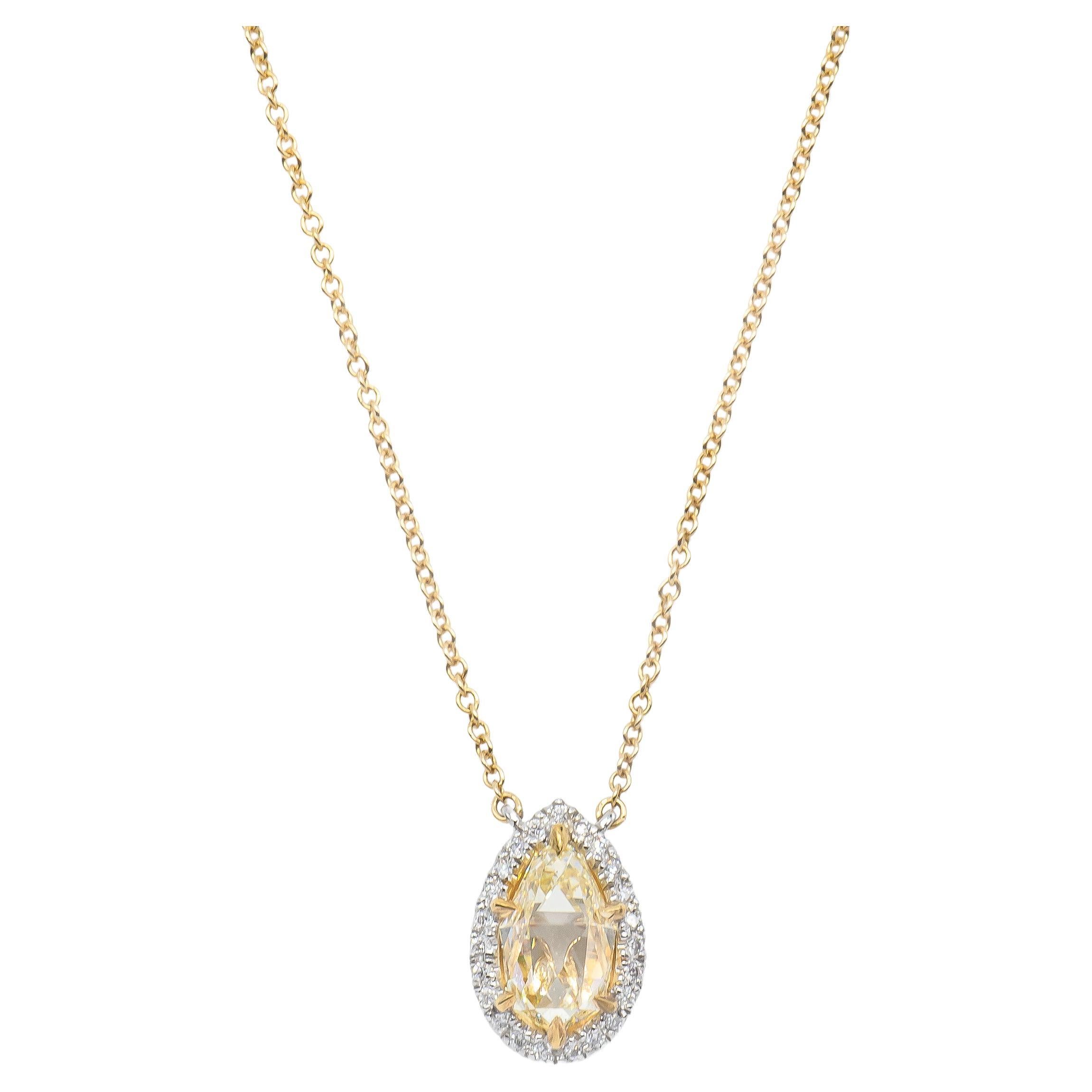 GIA Certified 1.87 Carat Yellow Briolette Diamond Pendant For Sale