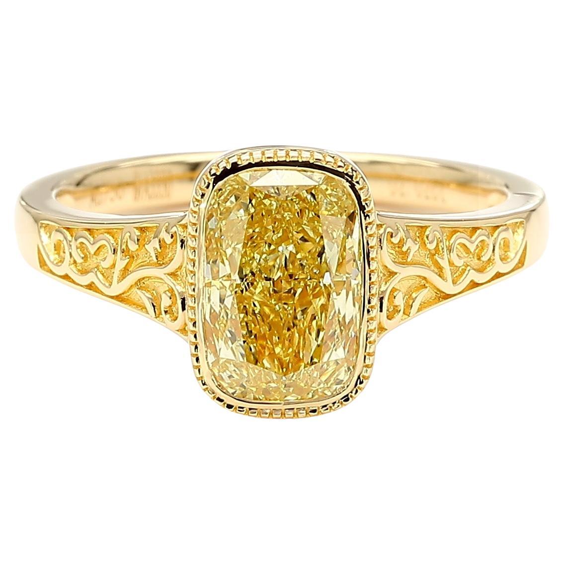 GIA Certified Fancy Yellow 2.02 Carat Diamond Bezel Set Ring in 18K Yellow Gold