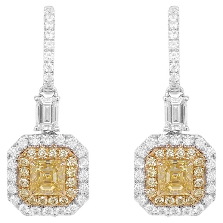 Gia Certified Yellow Diamond 18K Gold Drop Earrings For Sale at 1stDibs