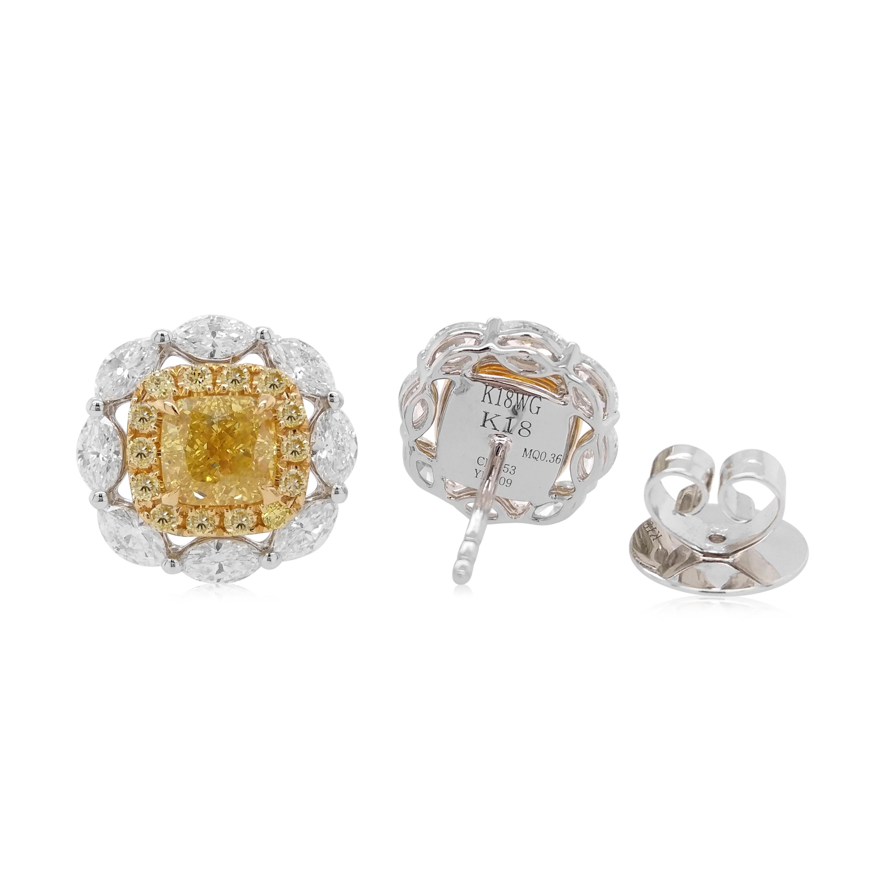 Contemporary Gia Certified Yellow Diamond 18K Gold Stud Earrings