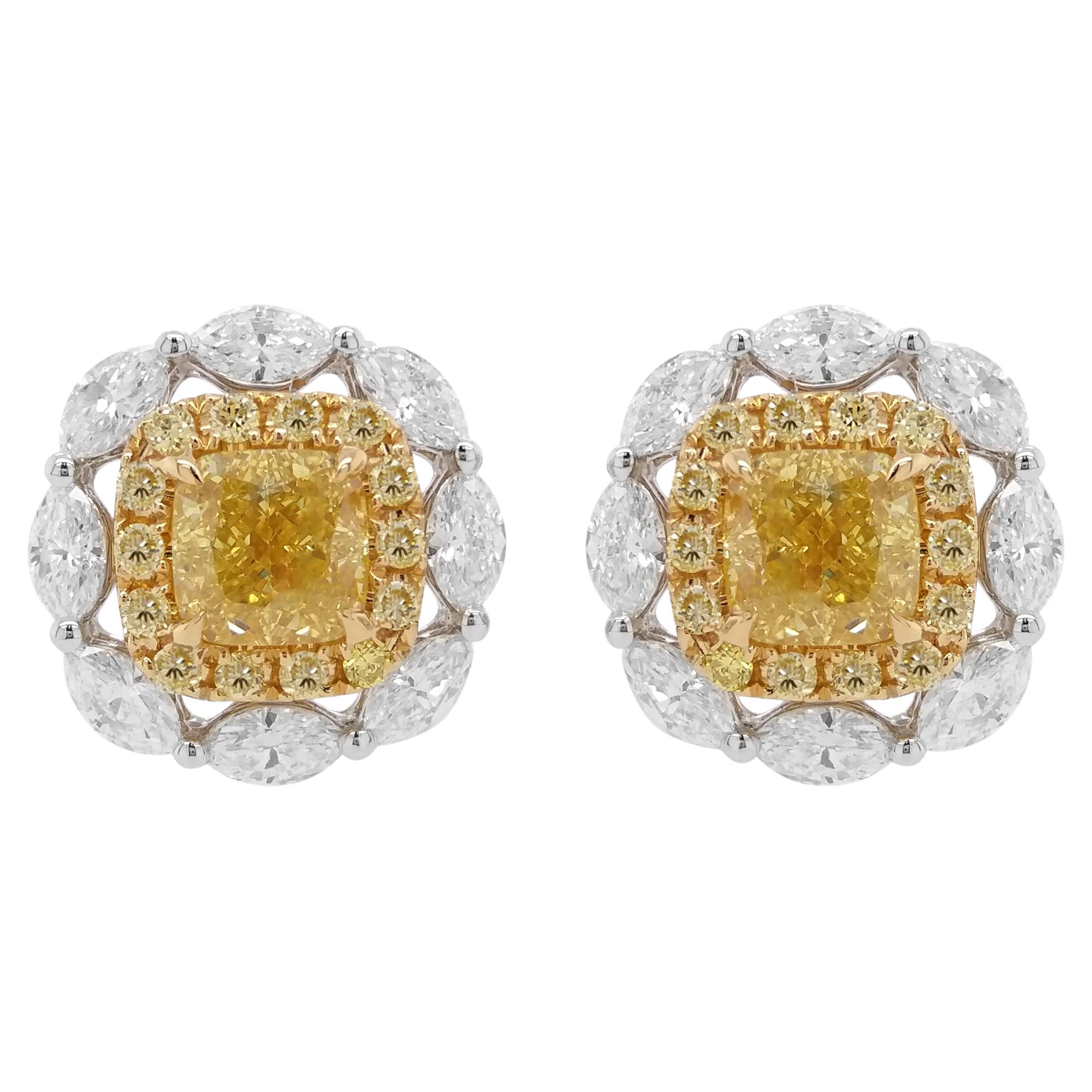 Gia Certified Yellow Diamond 18K Gold Stud Earrings