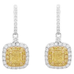 GIA Certified Yellow Diamond and White Diamond in 18K Drop Earrings