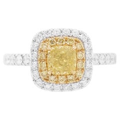 GIA Certified Yellow Diamond White Diamond 18K Gold Engagement Ring