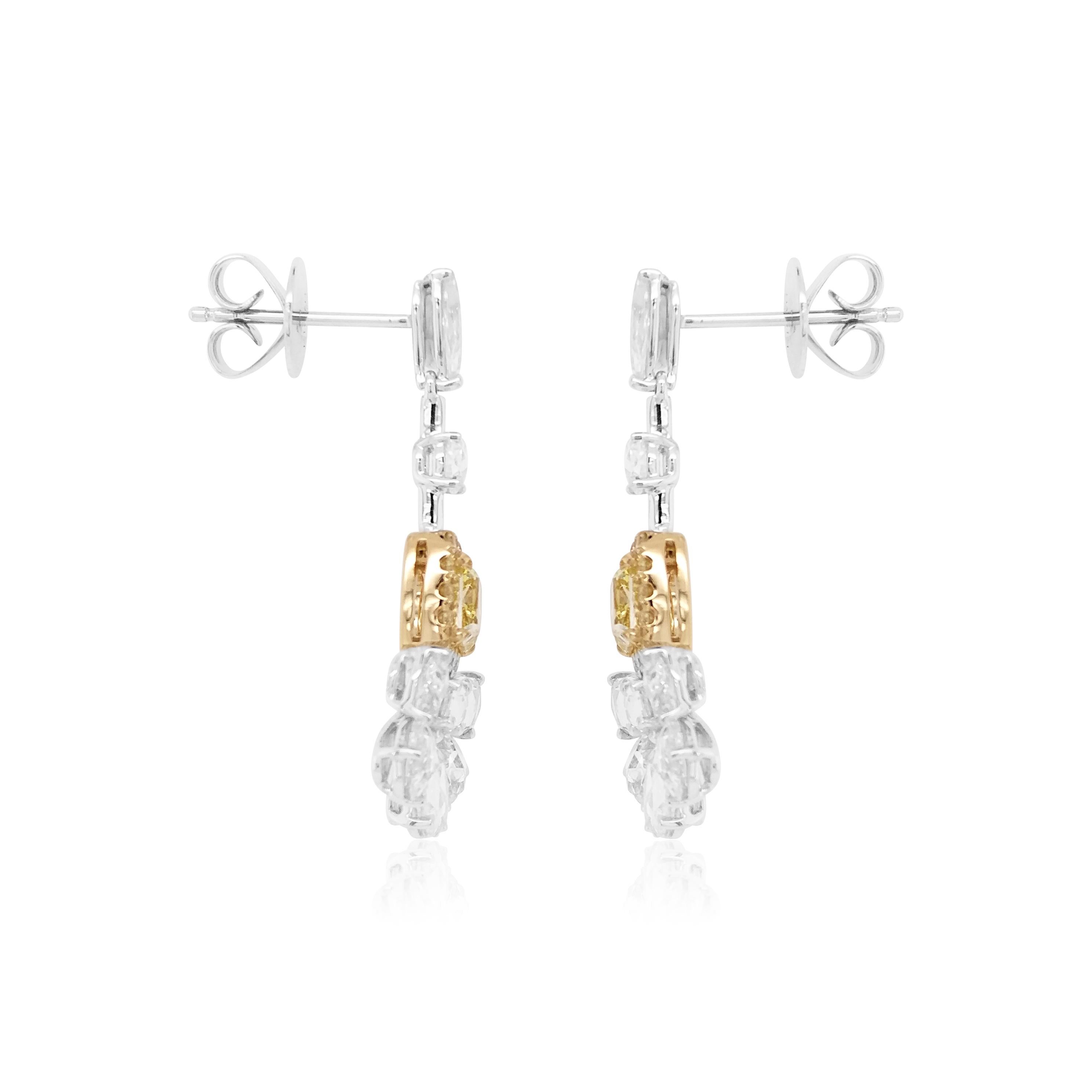 Contemporary GIA Certified Yellow Diamond 18K Gold Drop Earrings