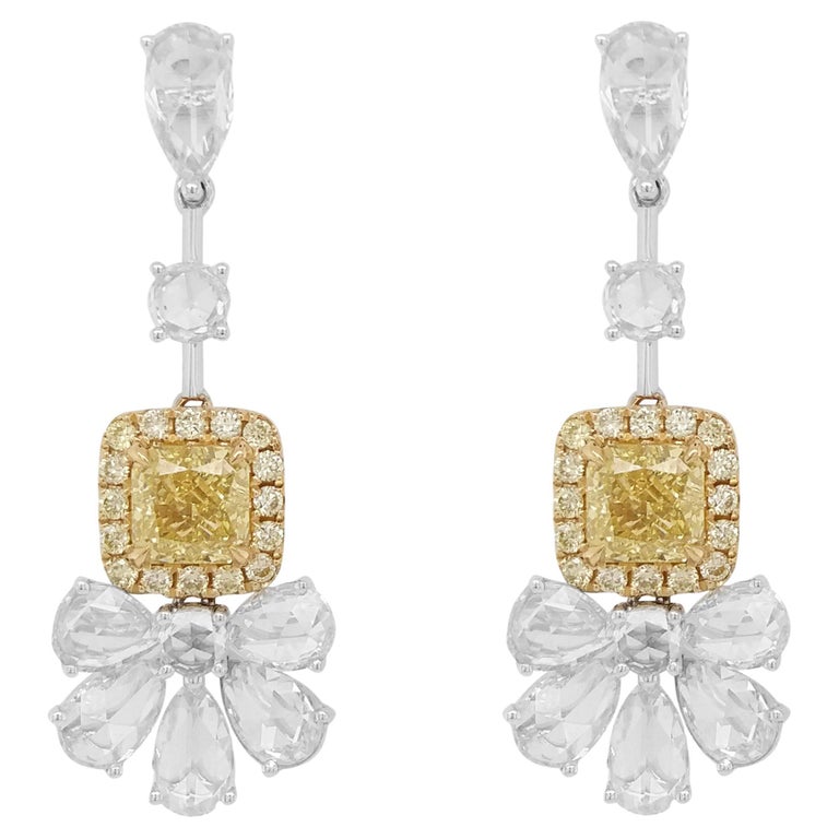 GIA Certified Yellow Diamond 18K Gold Drop Earrings For Sale