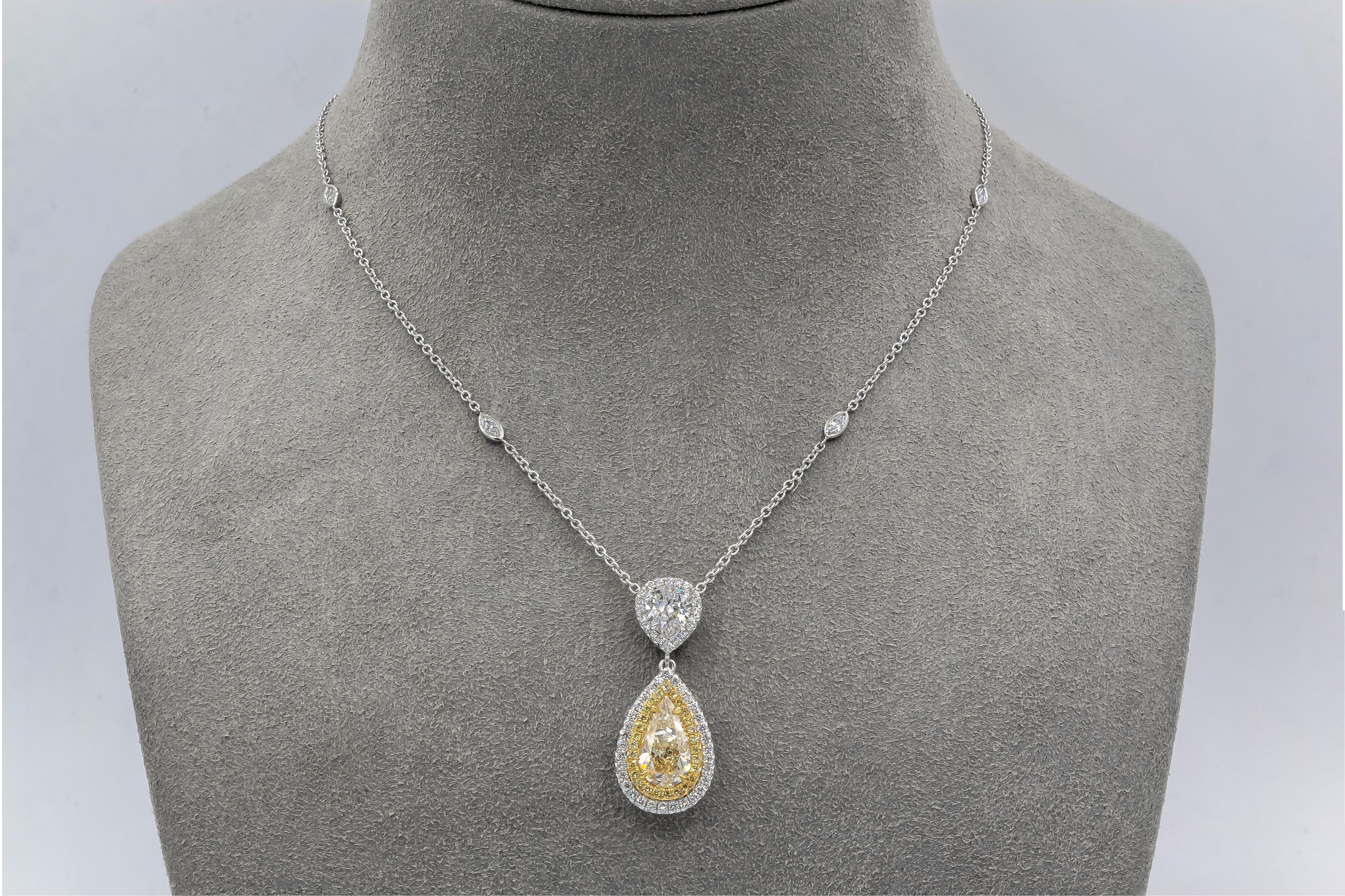 Roman Malakov GIA-zertifizierte gelbe Diamant-Doppelhalo-Anhänger-Halskette (Tropfenschliff) im Angebot