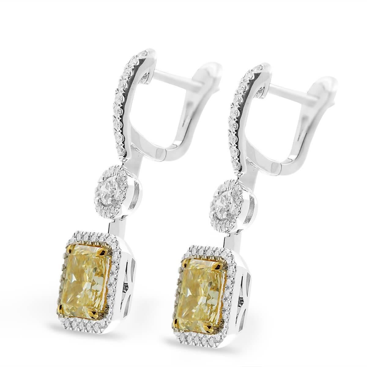 Modern GIA Certified Yellow Diamond Earrings, 6.04 Carat