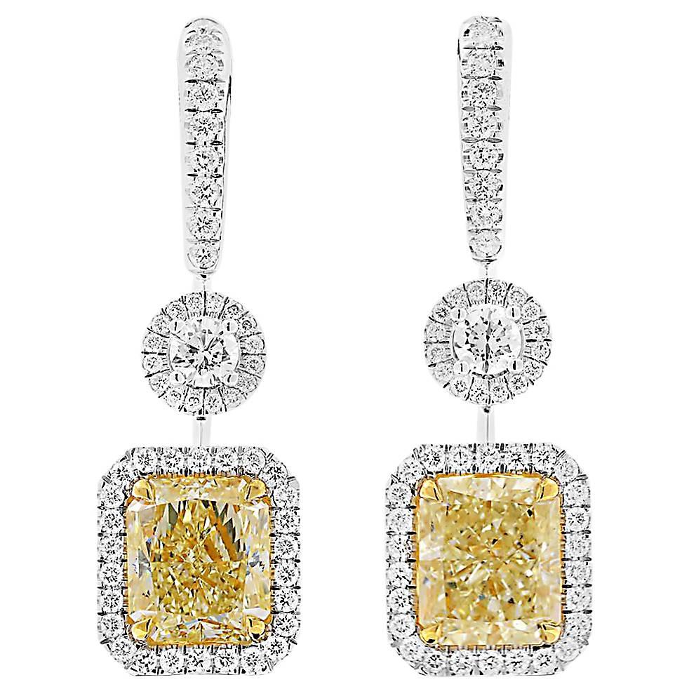 GIA Certified Yellow Diamond Earrings, 6.04 Carat