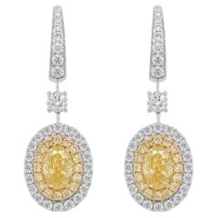 GIA-zertifizierte ovale gelbe Diamant-Weißer Diamant-Ohrringe aus 18 Karat Gold mit baumelnden Diamanten