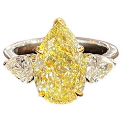 Bague de fiançailles en platine 950 et or 18 carats GIA 4,01cts de diamant jaune