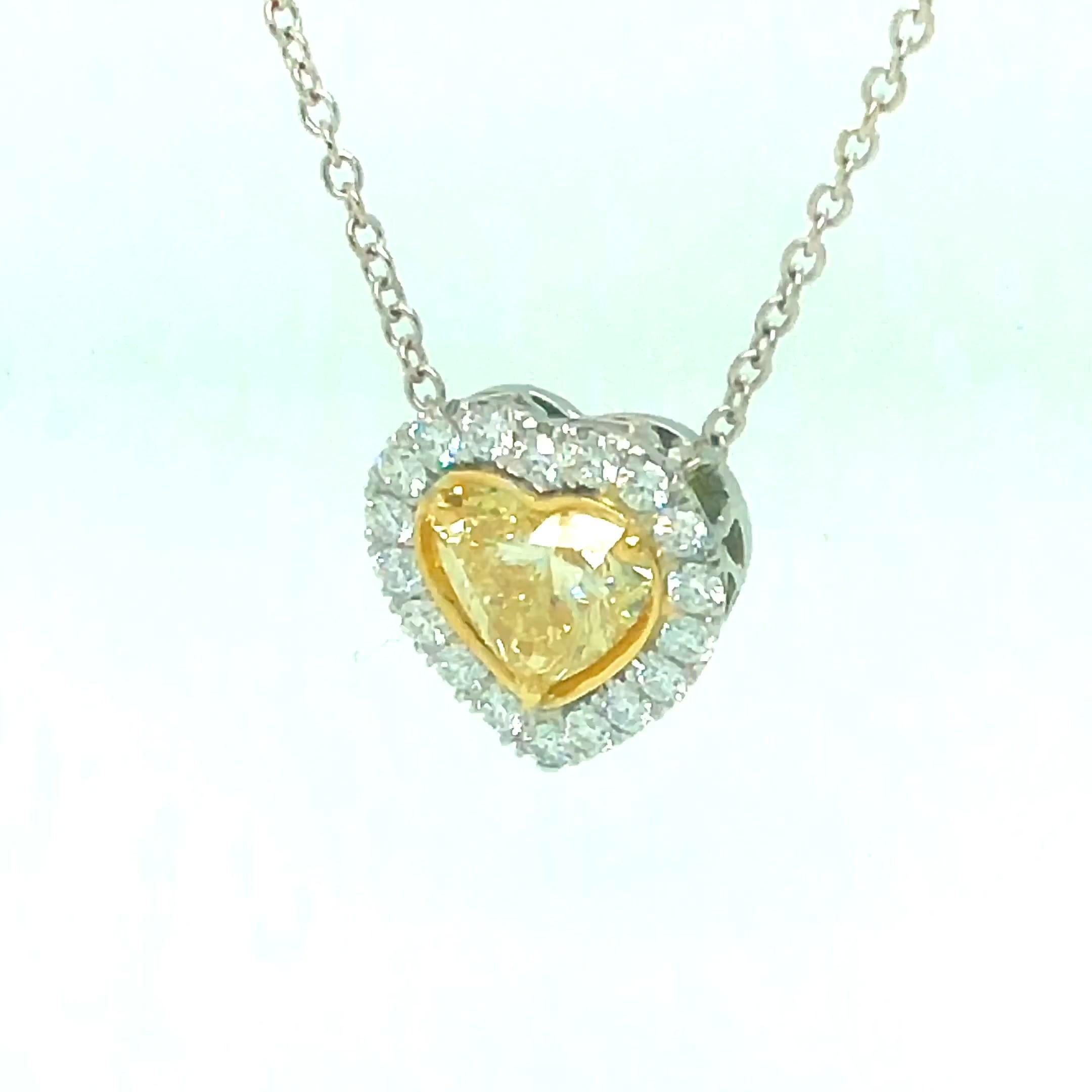 Contemporary GIA Certified Yellow Diamond Heart Shape Pendant 2.35 Carats Platinum/18KYG