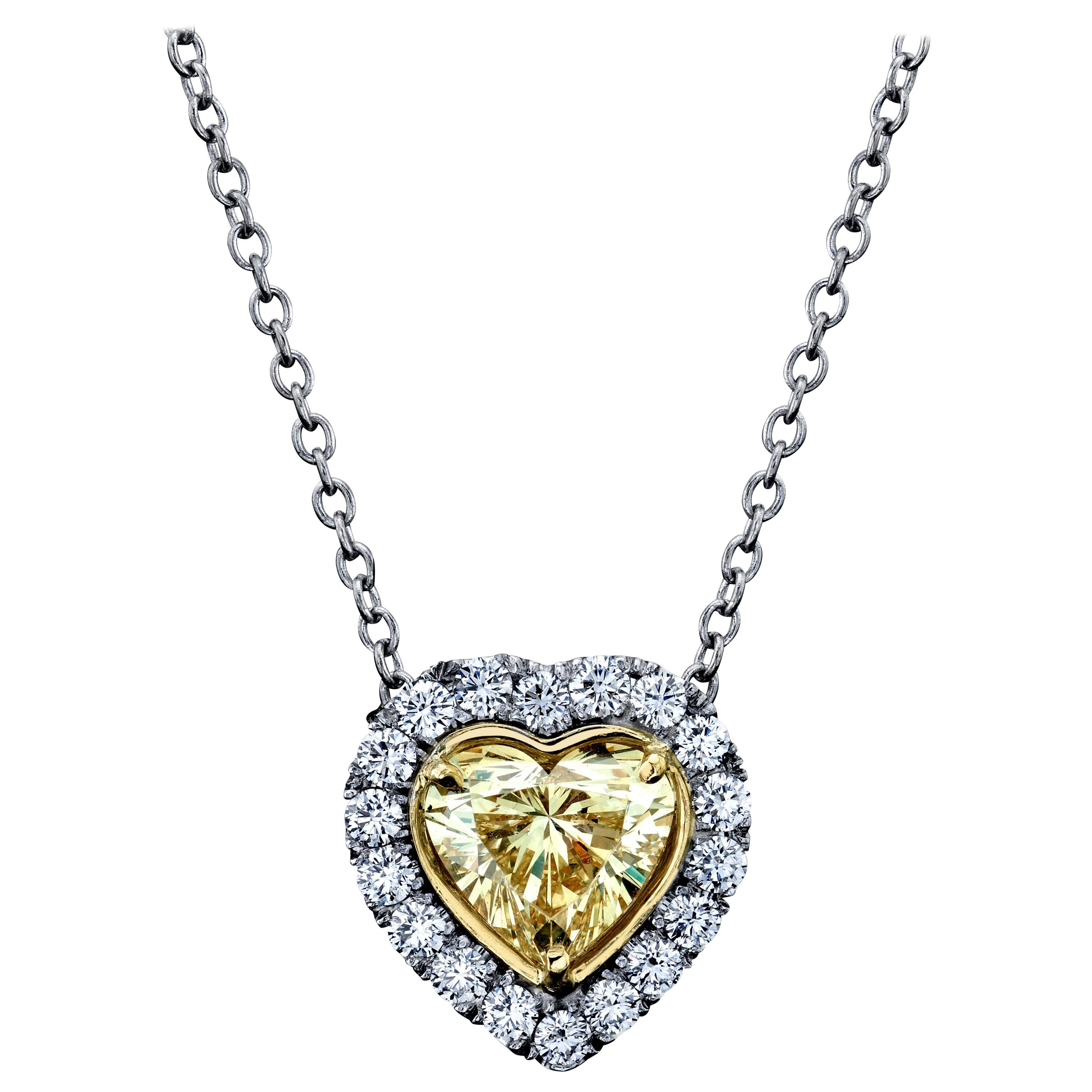 GIA Certified Yellow Diamond Heart Shape Pendant 2.35 Carats Platinum/18KYG