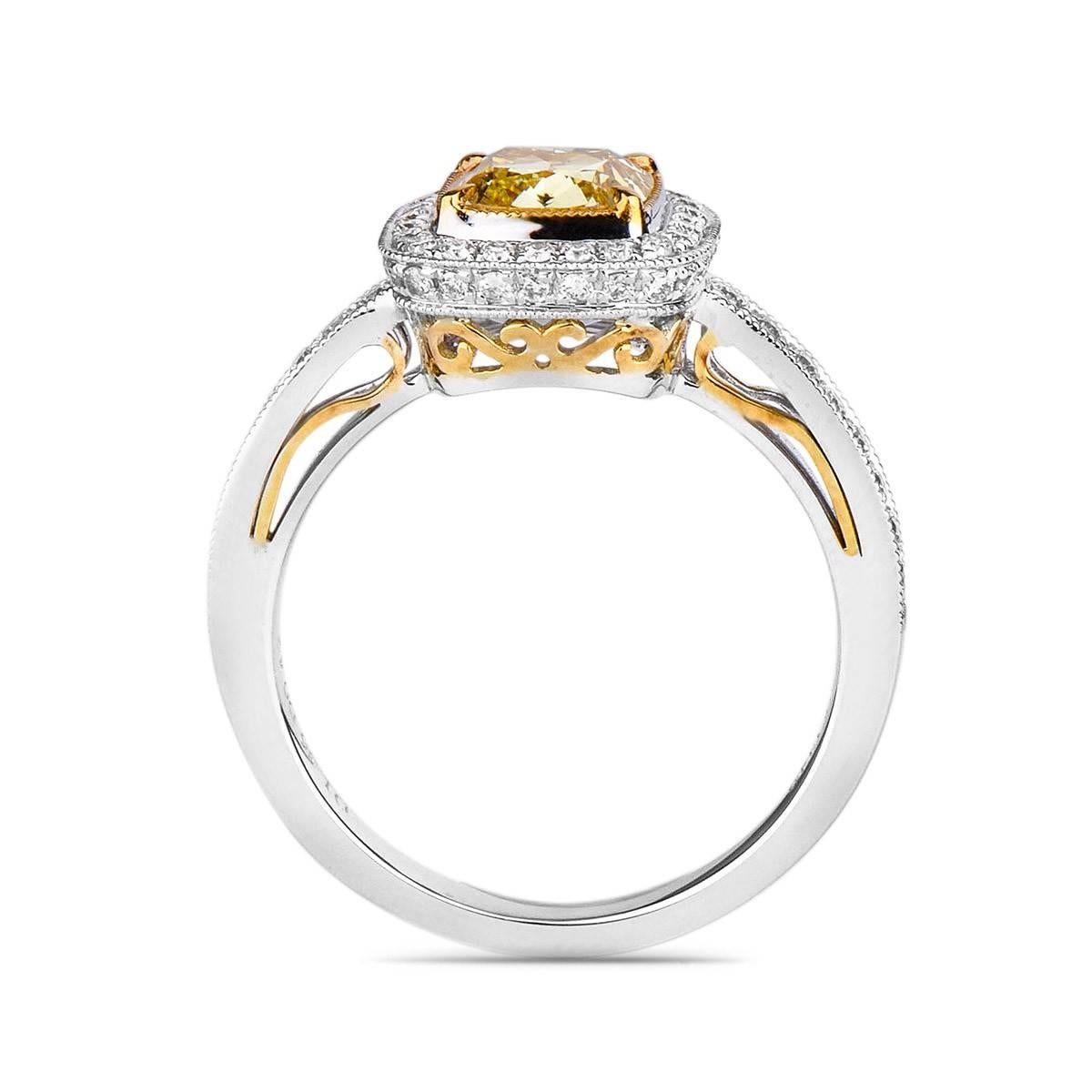 Modern GIA Certified Yellow Diamond Ring, 1.78 Carat