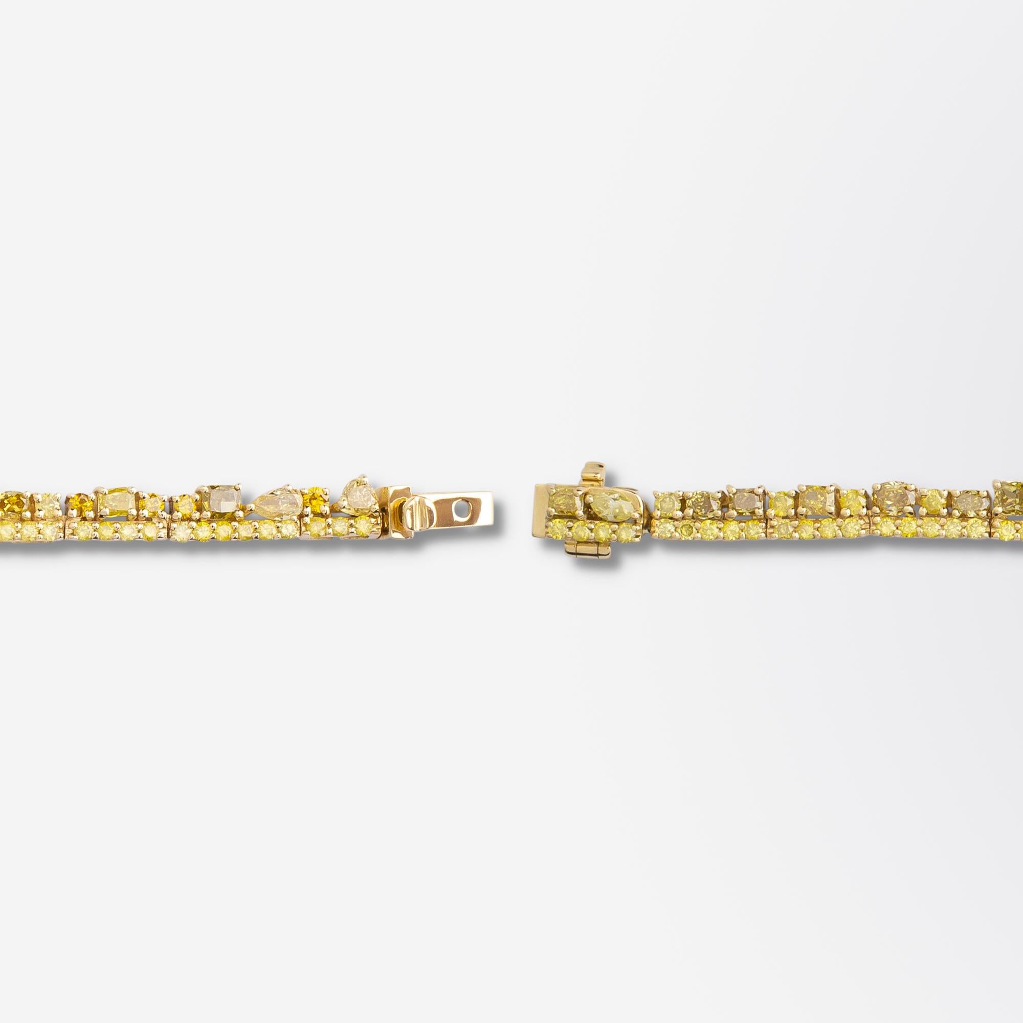 Women's or Men's GIA Certified Yellow Diamond Tennis Bracelet in 18 Karat Yellow Gold