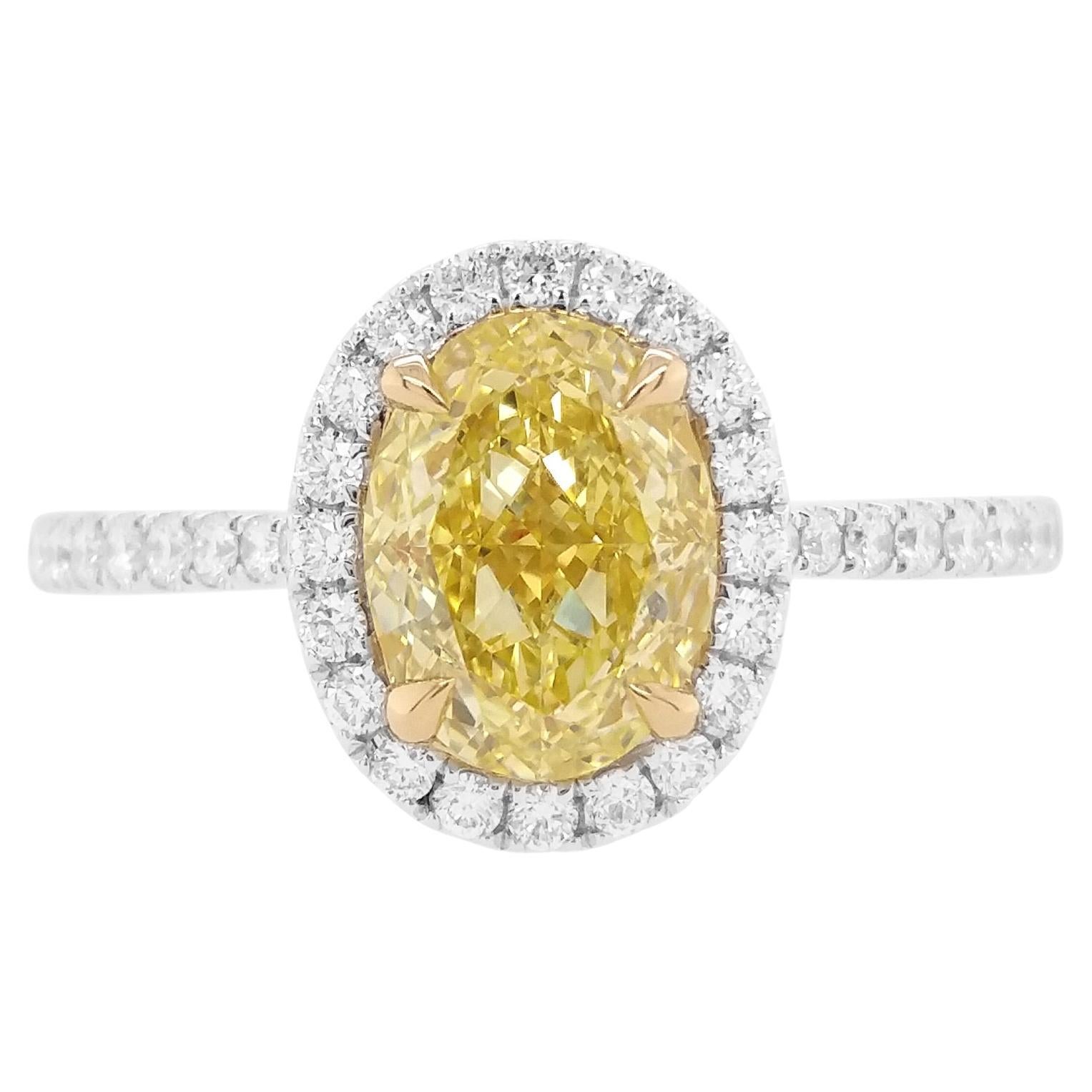 Diamante Amarillo Certificado GIA Diamante Blanco Anillo de Novia de Oro de 18K