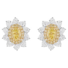 GIA Certified Yellow Diamond White Diamond 18K Gold Stud Earrings