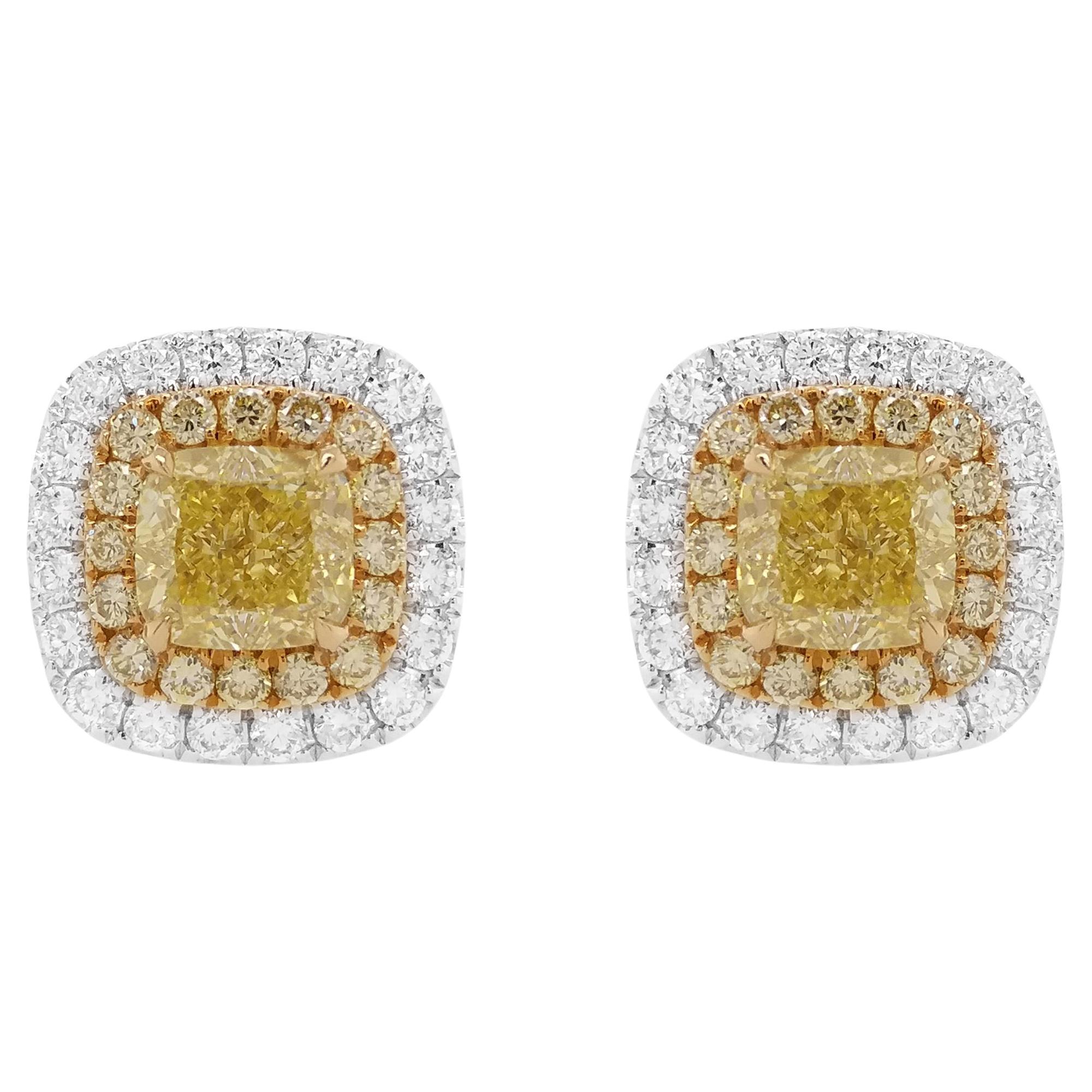 GIA Certified Yellow Diamond White Diamond 18K Gold Stud Earrings