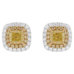 GIA Certified Yellow Diamond White Diamond 18K Gold Stud Earrings