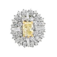 GIA Certified Yellow Elongated Cushion Cut Cocktail Cluster Ring 7.74ct Total