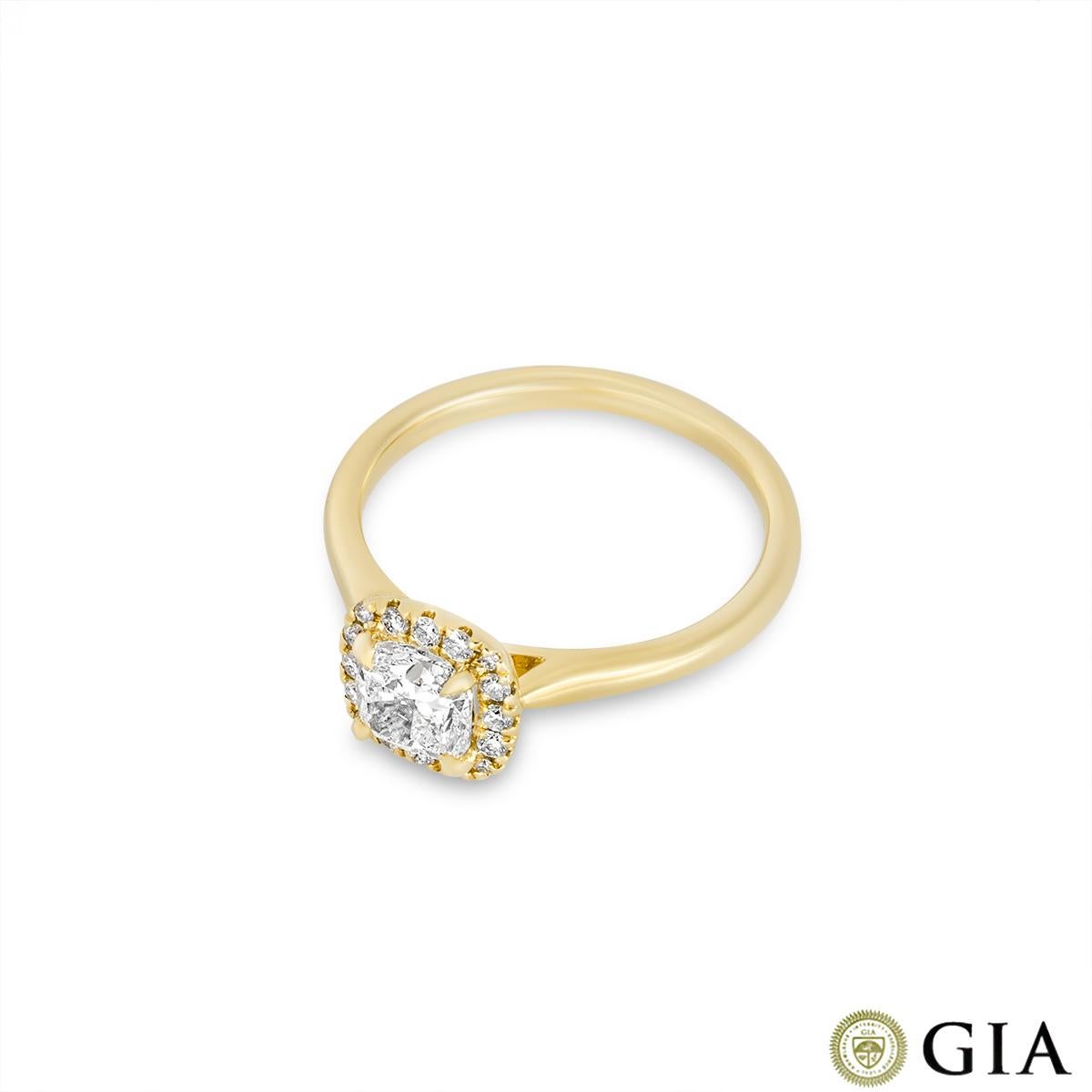 Women's GIA Certified Yellow Gold Cushion Cut Diamond Engagement Ring 0.71ct I/SI1 For Sale
