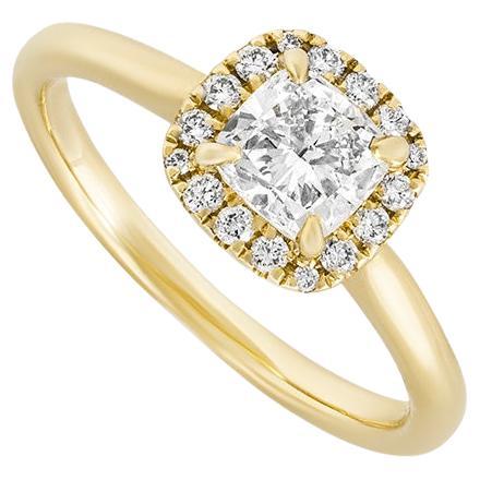 Bague de fiançailles en or jaune certifiée GIA avec diamant taille coussin de 0,71 carat I/SI1 en vente