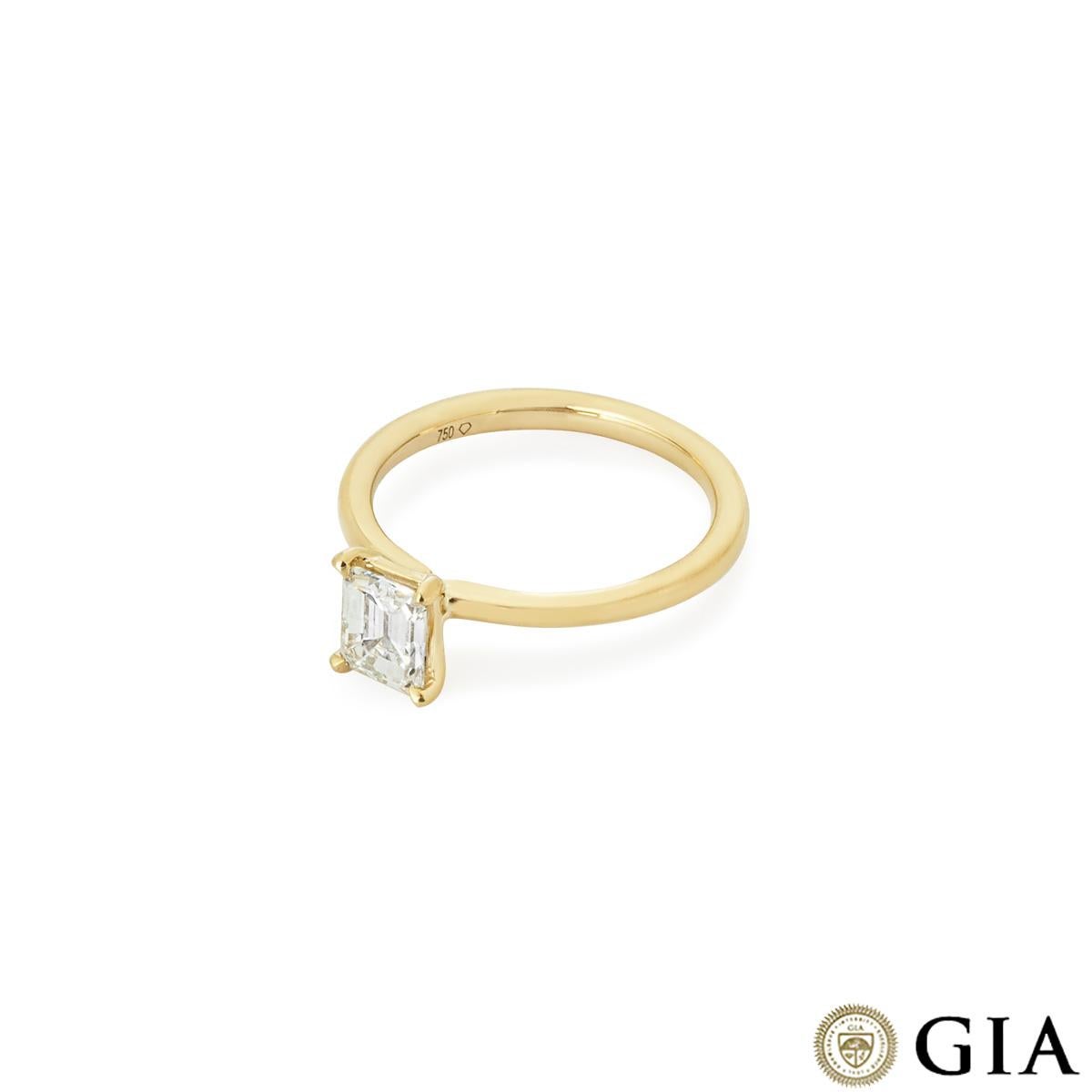 Women's GIA Certified Yellow Gold Emerald Cut Diamond Ring 0.83 Carat E/VS1 For Sale