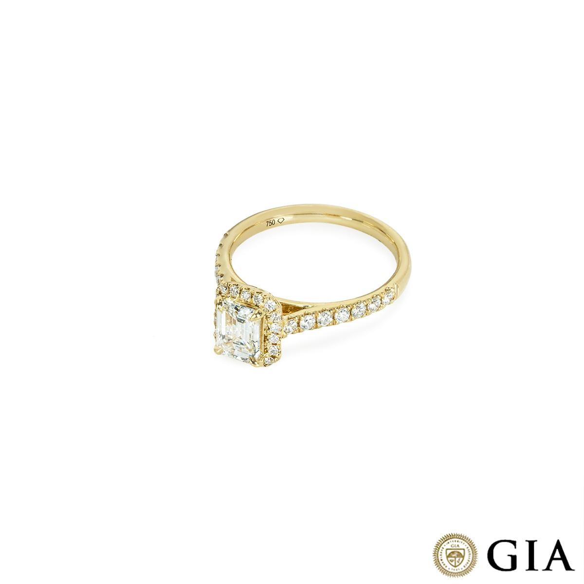 Women's GIA Certified Yellow Gold Emerald Cut Diamond Ring 0.95ct F/VVS1 For Sale