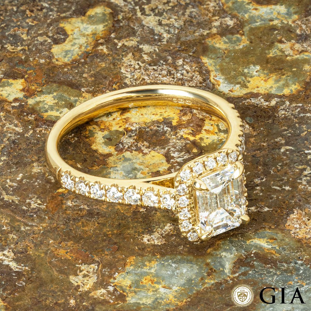 GIA-zertifizierter Gelbgold-Diamantring mit Smaragdschliff 0,95 Karat F/VVS1 im Angebot 2