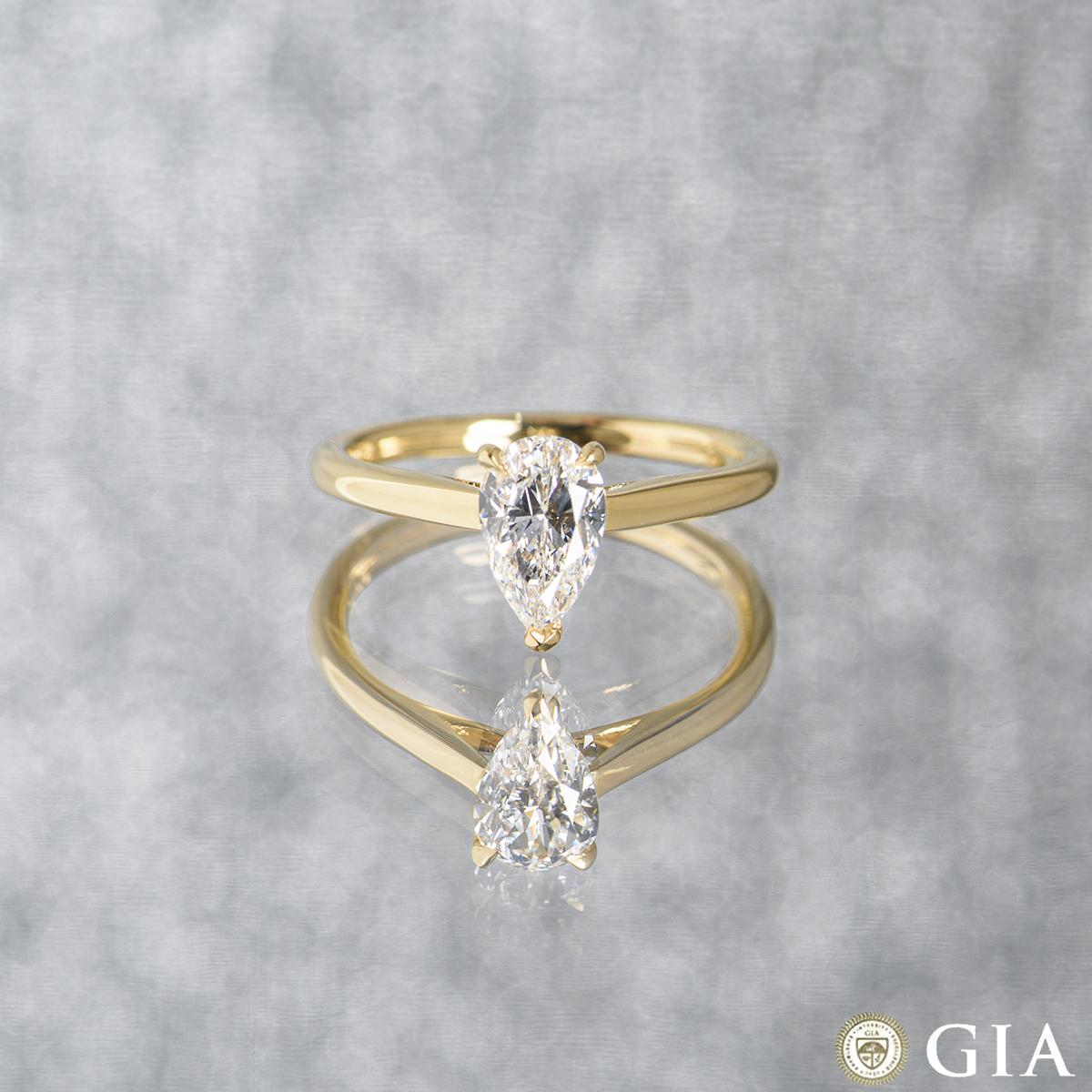 Women's GIA Certified Yellow Gold Pear Cut Diamond Ring 0.90ct F/VVS1 For Sale