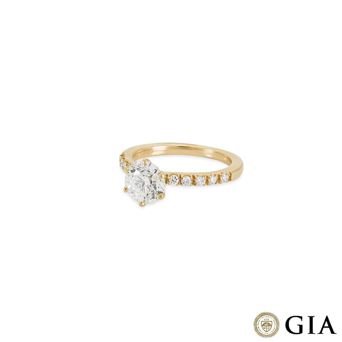Round Cut GIA Certified Yellow Gold Round Brilliant Cut Diamond Ring 1.57ct G/VS2 For Sale
