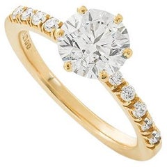 Bague en or jaune certifiée GIA avec diamant taille brillant rond 1,57 carat G/VS2