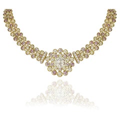 Collier en or jaune certifié GIA avec diamants jaunes et roses 8.07ct U-V/VVS1