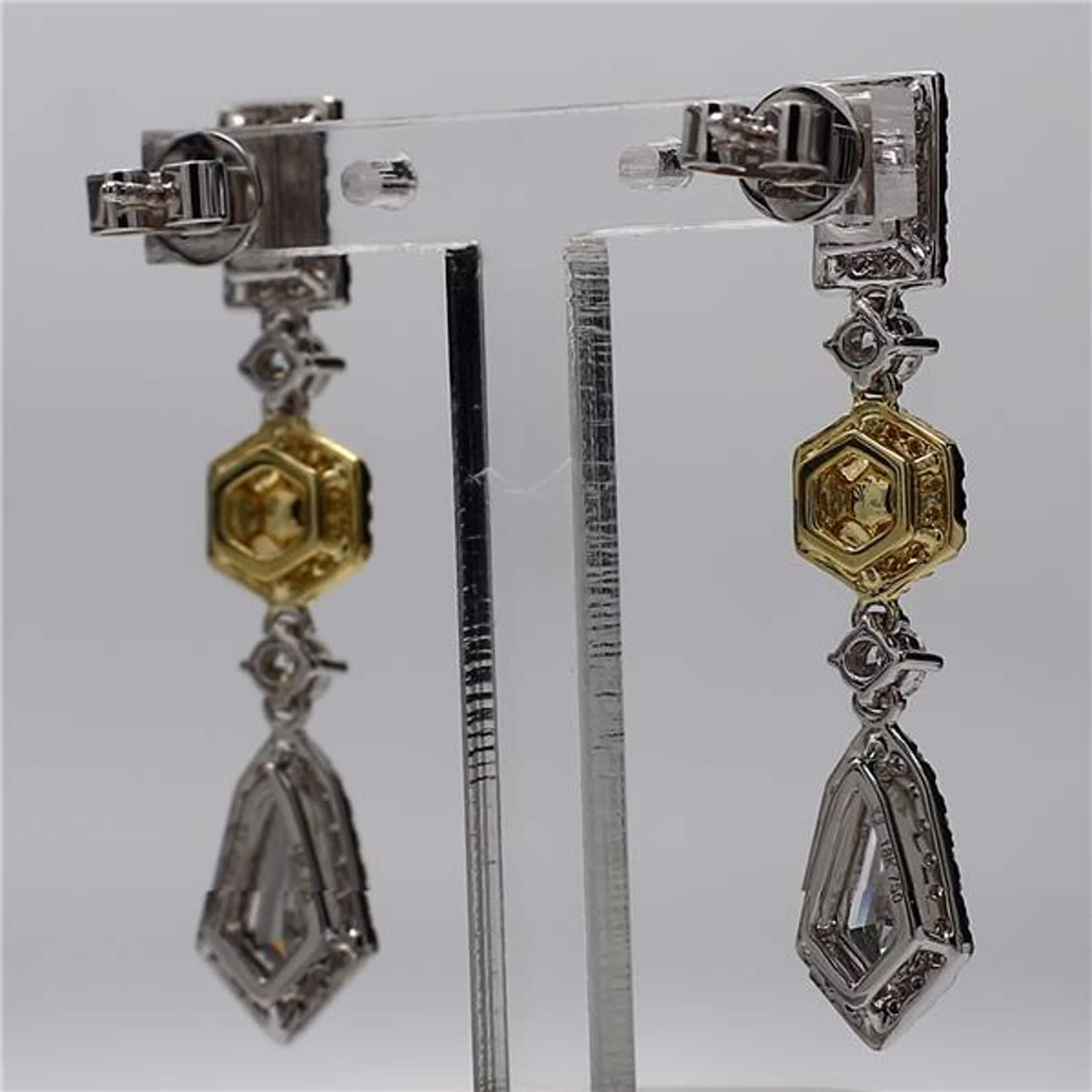 GIA Certified Yellow Hexagon and White Kite Diamond 2.54 Carat Tw Gold Earrings In New Condition In New York, NY